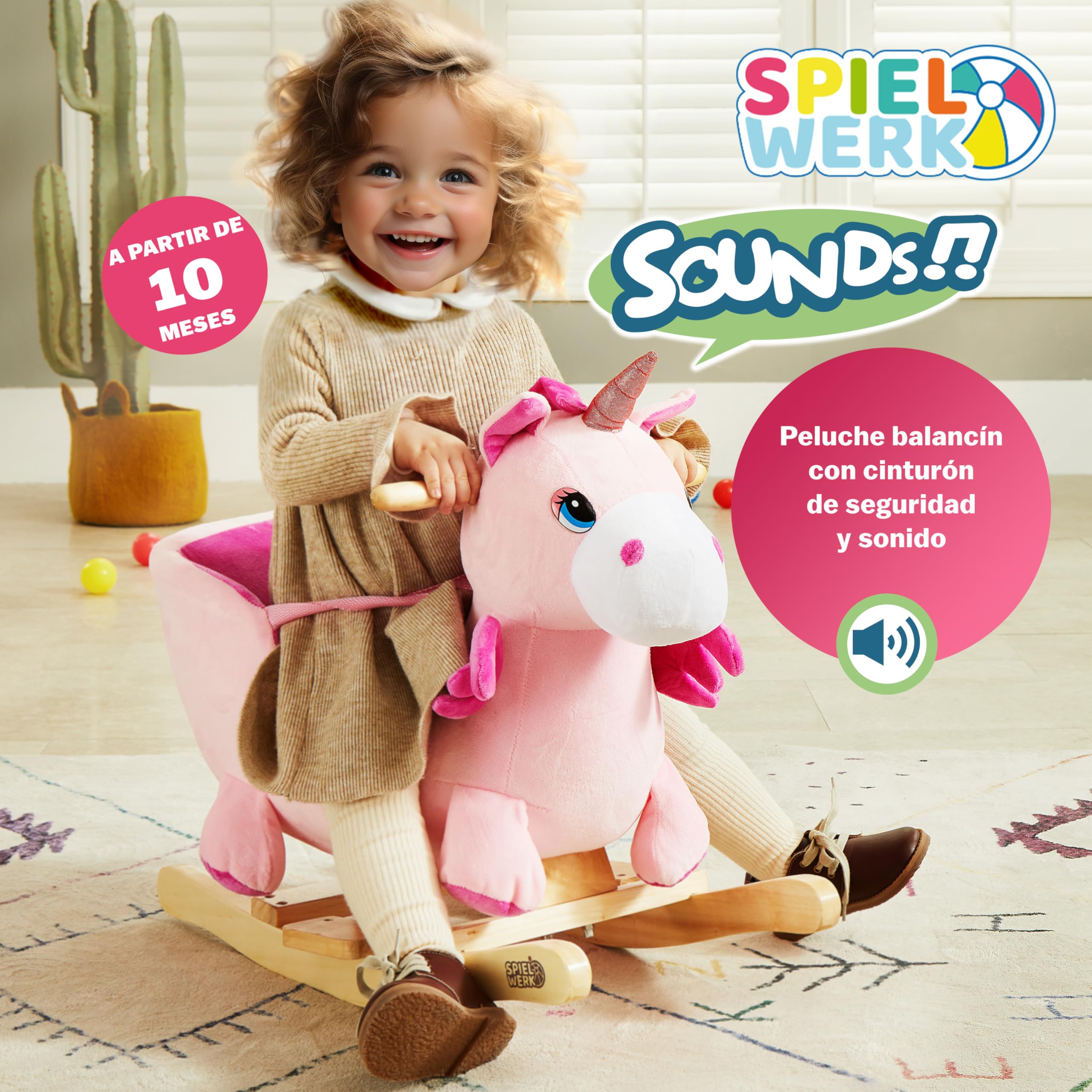 Spielwerk® Unicornio Balancín Mecedora Bebe Animales de Juguete Peluches Felpa Suave Sonido Regalos Originales Bebes 1 Año Columpio Infantil
