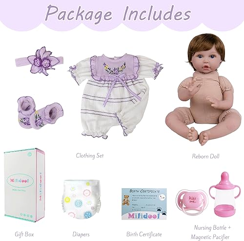 Miniatura 5 de Milidool Muñecas de bebé Reborn realistas de 22 pulgadas, muñecas realistas de bebé recién nacidas, muñecas de bebé realistas que se ven reales,