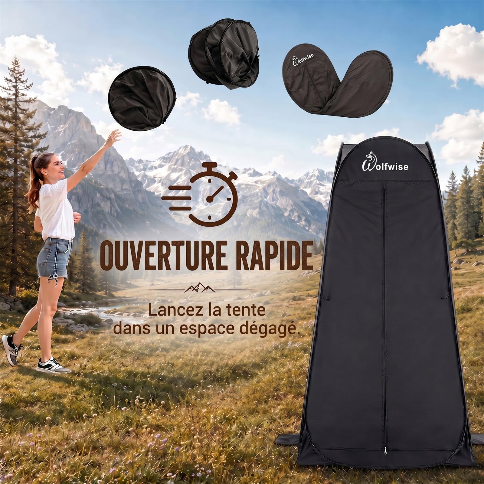 WolfWise Tente de Douche Pop Up Toilette Cabinet de Changement Camping Abri de Plein Air Vestiaire Extérieure Intérieure Portable, Largeur 40" (101 cm), Hauteur 75" (190 cm), Noir