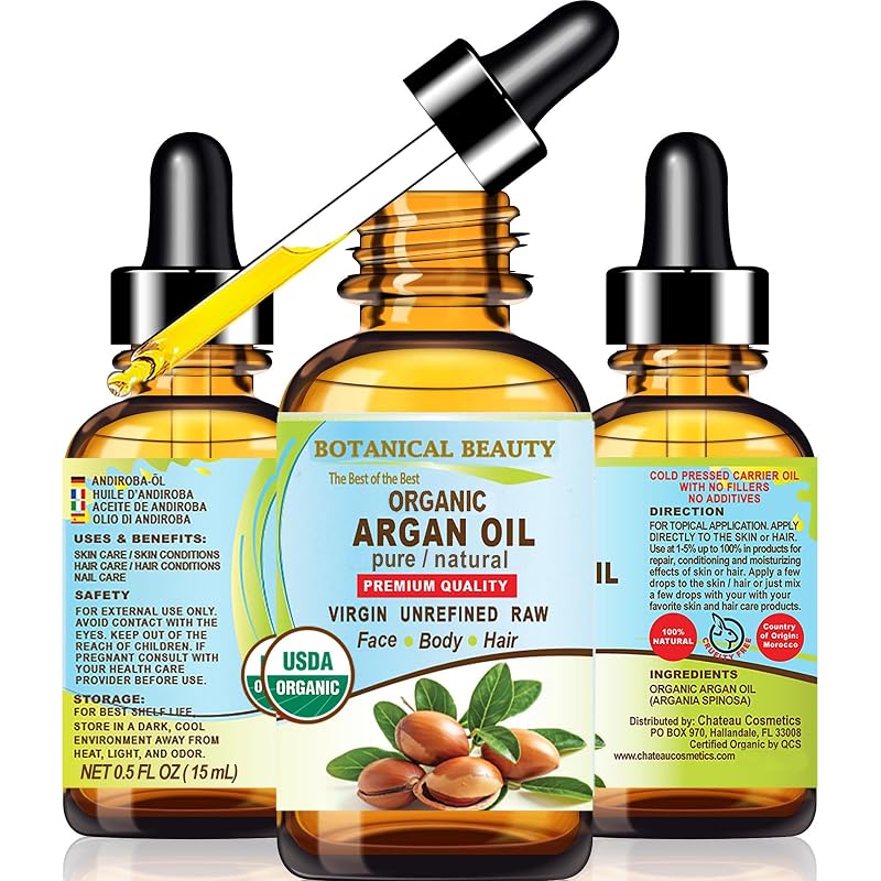 Botanical Beauty Óleo de Argan Orgânico 100% Puro, Virgem, Não Refinado e Prensado a Frio, 15 mL