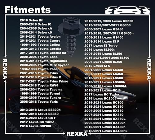 Miniatura 4 de Rexka 10 juegos de tornillos de protección contra salpicaduras y tuercas de nailon para Toyota Lexus 90159-60498 RAV4 Avalon Camry Highlander Prius