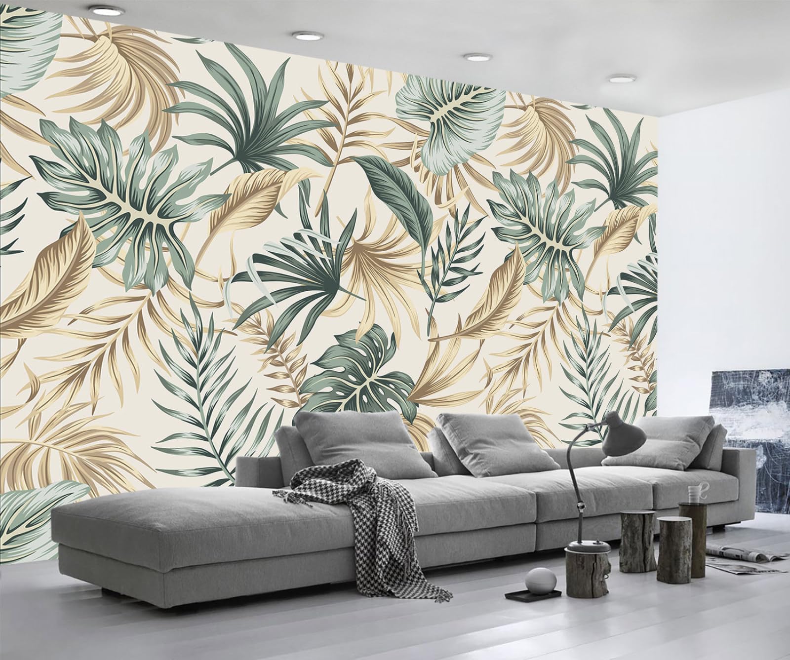 Papier peint panoramique feuilles vintage : camouflez un mur et sublimez le salon