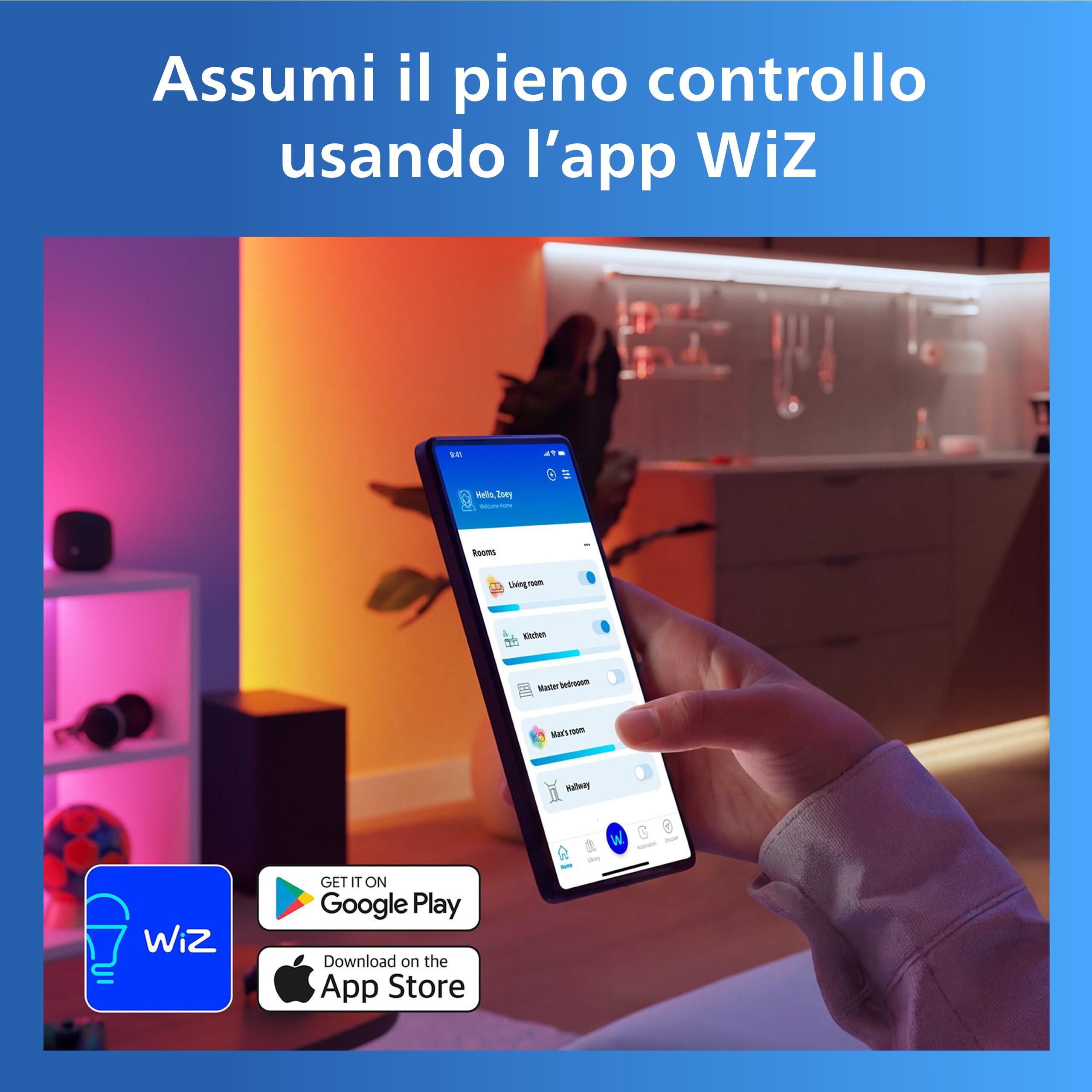 Philips Smart Lighting HDMI Sync Box, Striscia LED RGBIC per TV 75-85" | Luce dietro TV, Dimmerabile, Sincronizzazione con film e musica, HDMI 2.0 4K a 60 Hz, Smart Home, Compatibile con WiZ