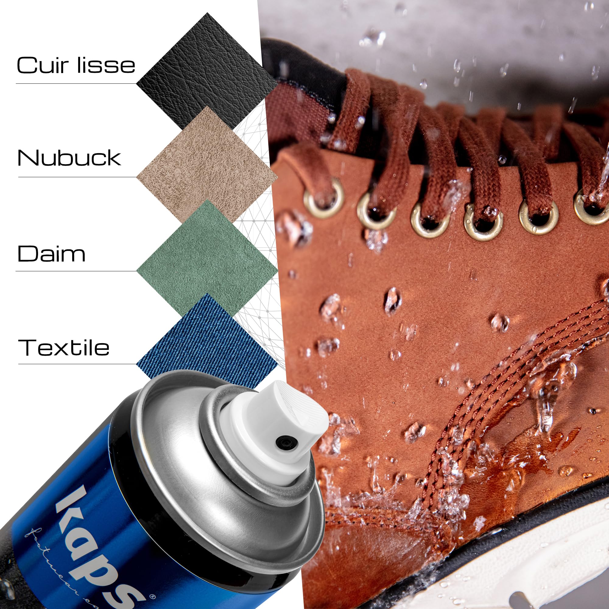 Kaps Nano Protecteur, Lot de 2 x 400 ml, Vaporisateur de Protection Imperméable pour Chaussures en Cuir, Nubuck, Daim, Textiles et Matériaux TEX, Anti-Humidité et Anti-Salissures