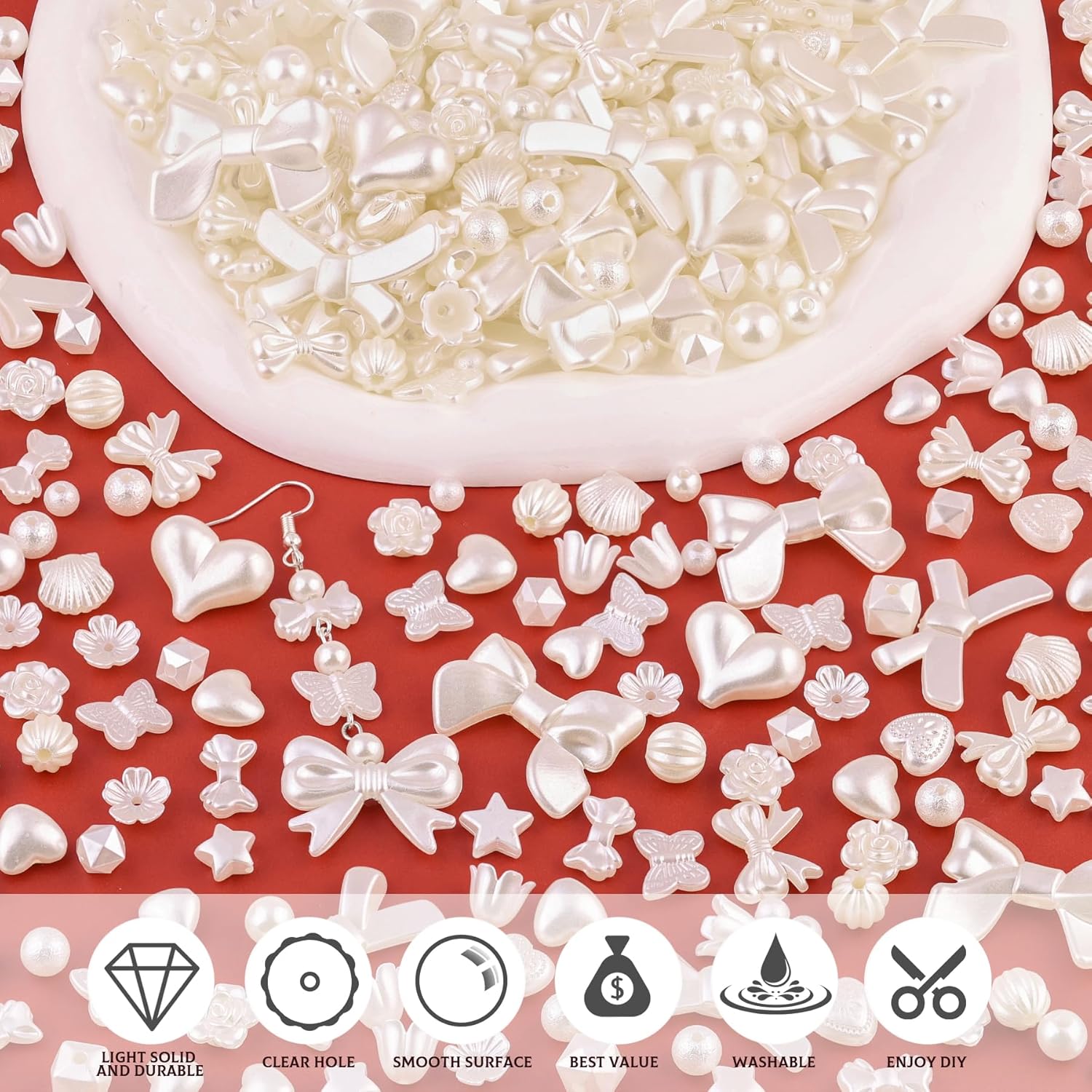 270-320PCS TINKRSTUFF Assorted Mix ABS Imitation Pearl Beads for Bracelet Making, Cute Bead for Jewelry Making Bow Butterfly Heart Kawaii Aesthetic Acrylic Beads,DIY Necklace Keychain Phone Charms - Image 4