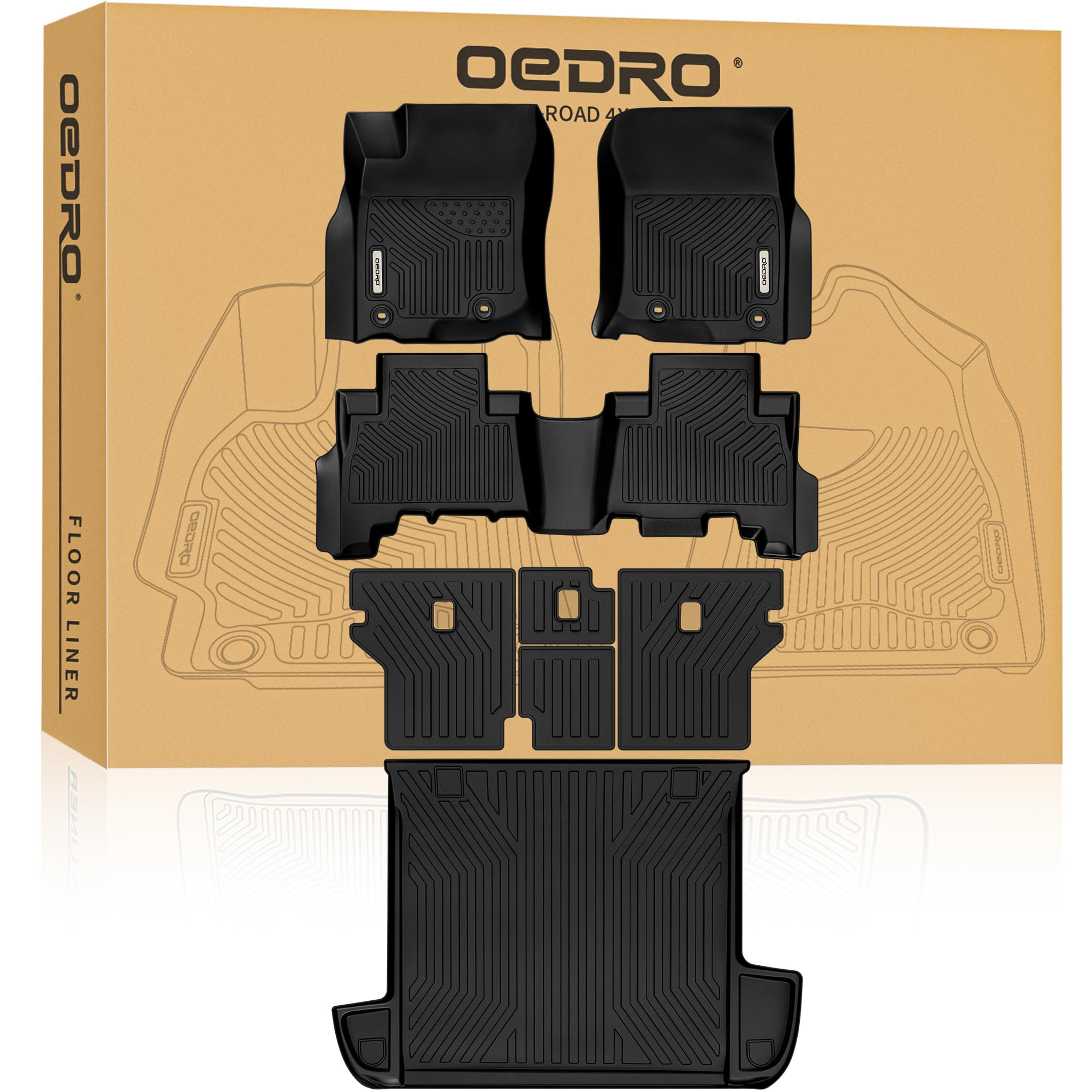 OEDRO Floor Mats Cargo Liner Fit for 2013-2024 Toyota 4Runner 5-Seater Custom Fit TPE All Weather Floor Liners