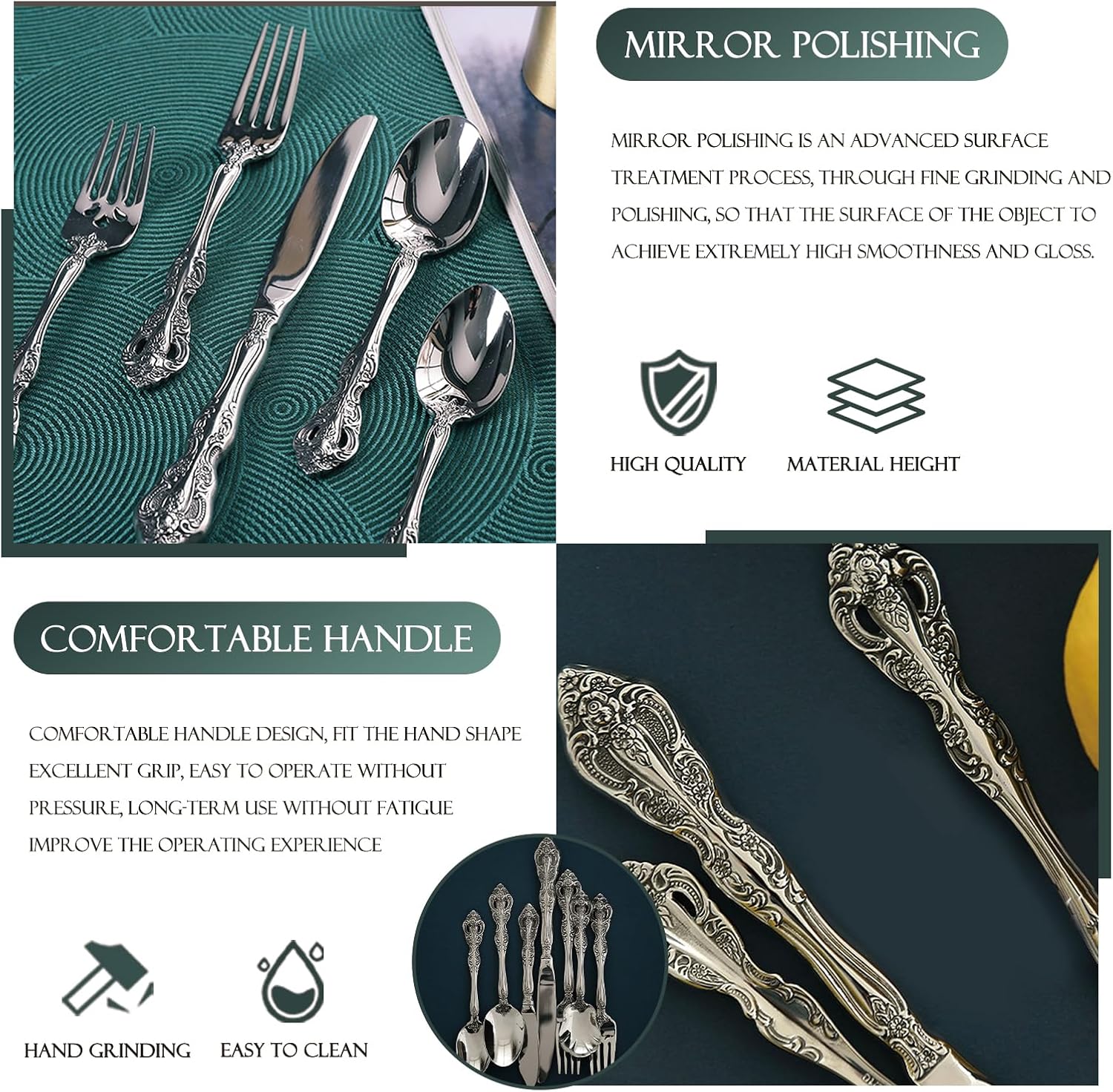 10-piece exquisite cutlery set,service for 2 people,18/10 stainless steel flatware sets, utensils tableware set for eating,dishwashe safe