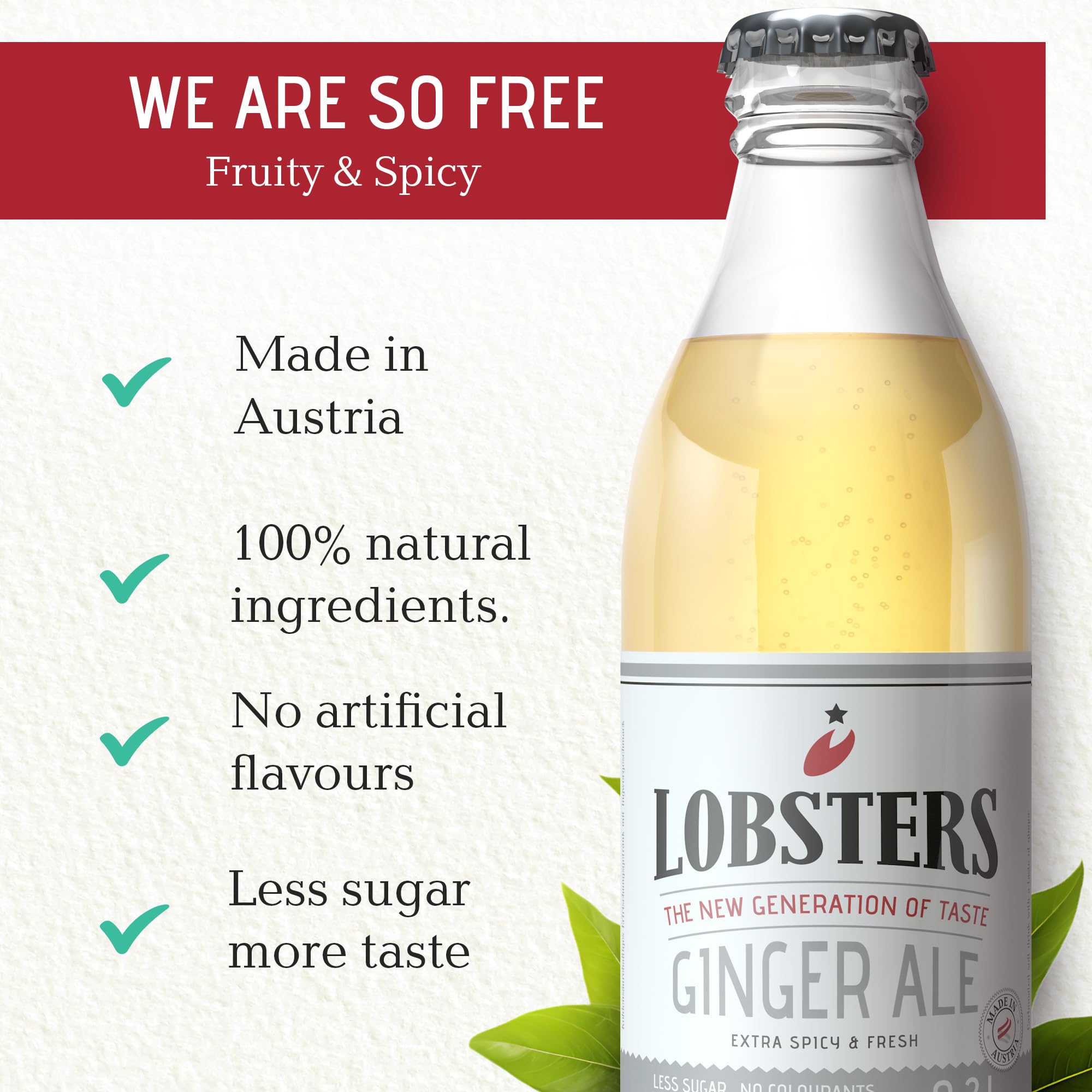 Lobsters - Ginger Ale - 12 x 0,2l - Spicy and Fresh - Mit 100% natürlichen Zutaten, Made in Austria, Zuckerreduziert & ohne Farbstoffe, Für Cocktail mix, Ginger Shot
