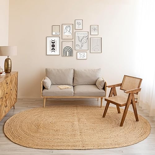 Miniatura 2 de HOMEMONDE Alfombra ovalada reversible de yute  4 x 6 pies tejida a mano de fibra natural  Alfombras trenzadas de granja para comedor, pasillo,