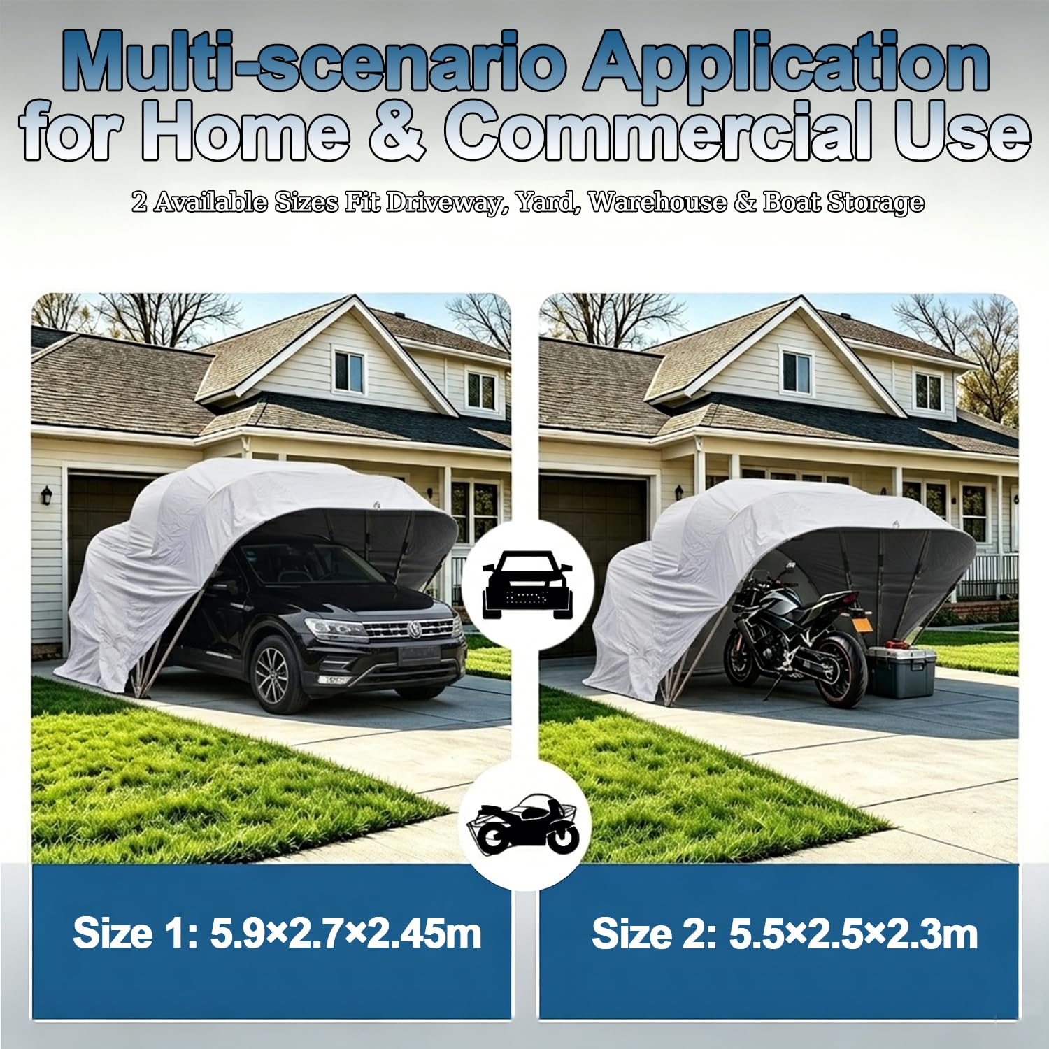 Garage Pieghevole per Auto, Semiautomatica Telescopica Carport Auto per Esterno, Acciaio Inossidabile, Impermeabile, Antigrandine, Resistente Alle Intemperie, Per SUV e Au to Berlina (5.5m)