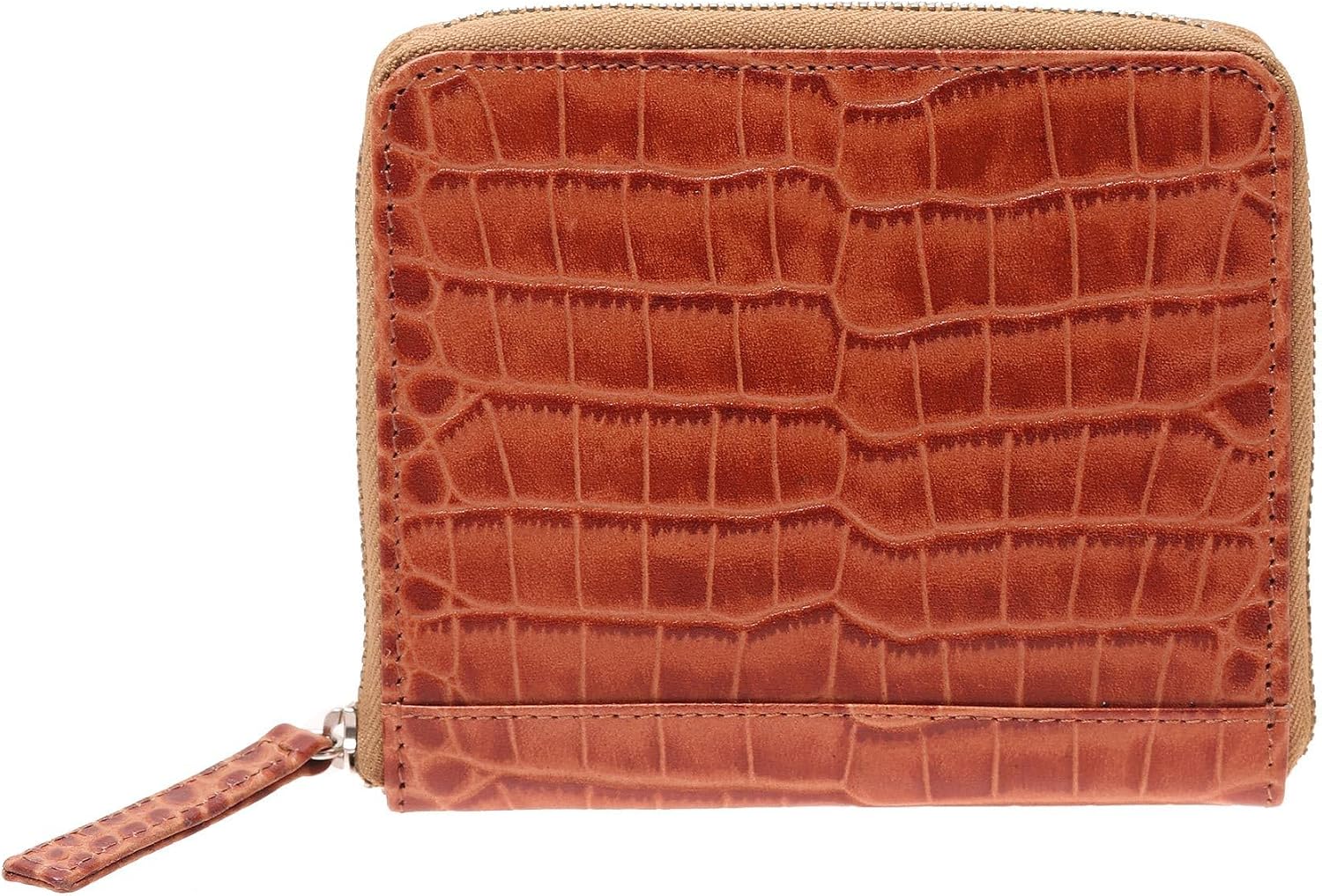 NOVICA Artisan Handmade Leather Wallet Russet Brown Zippered with Crocodile Motif Handbags Wallets Patterned India ' Travel Light in Brown'
