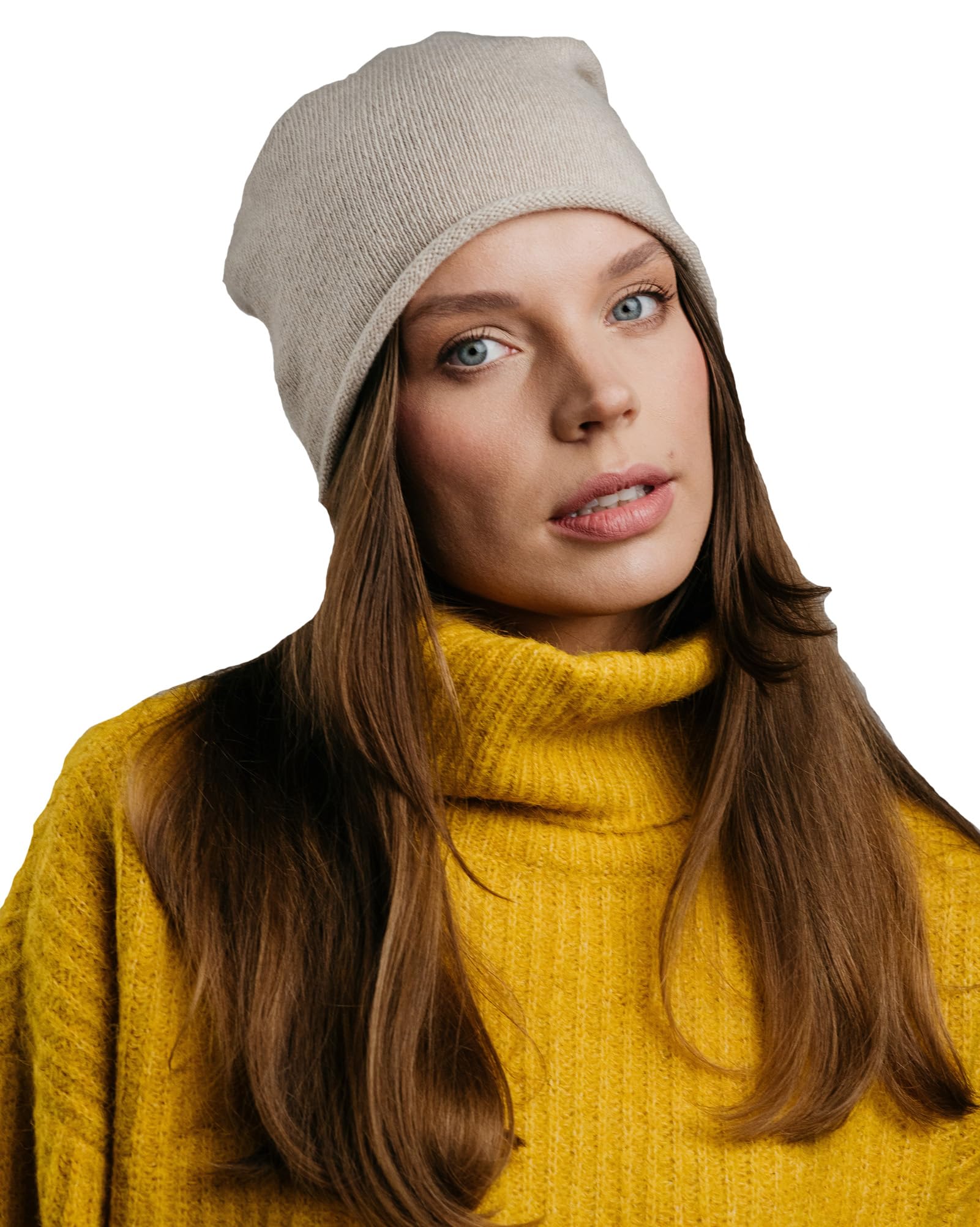 TODO 50% Kaschmir Beanie Damen, Merino Slouchy Beanie Mütze Merino für Frauen - Wintermütze Kaschmir-Wolle Mütze