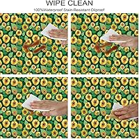 Vista 3 de Mantel ajustable de girasol, patrón de campo rural inspirado en el arte popular, casa de campo, granja, mantel impermeable para interiores y Verde