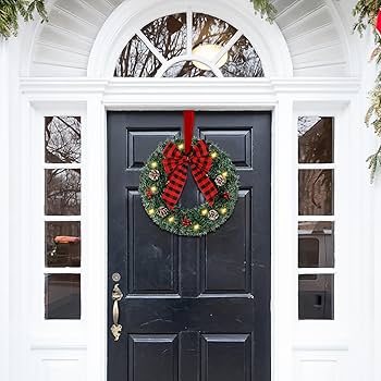 　Decorated Christmas Wreath Amazon.com: Zcaukya 2 Packs Pre-lit Christmas Wreaths, 14