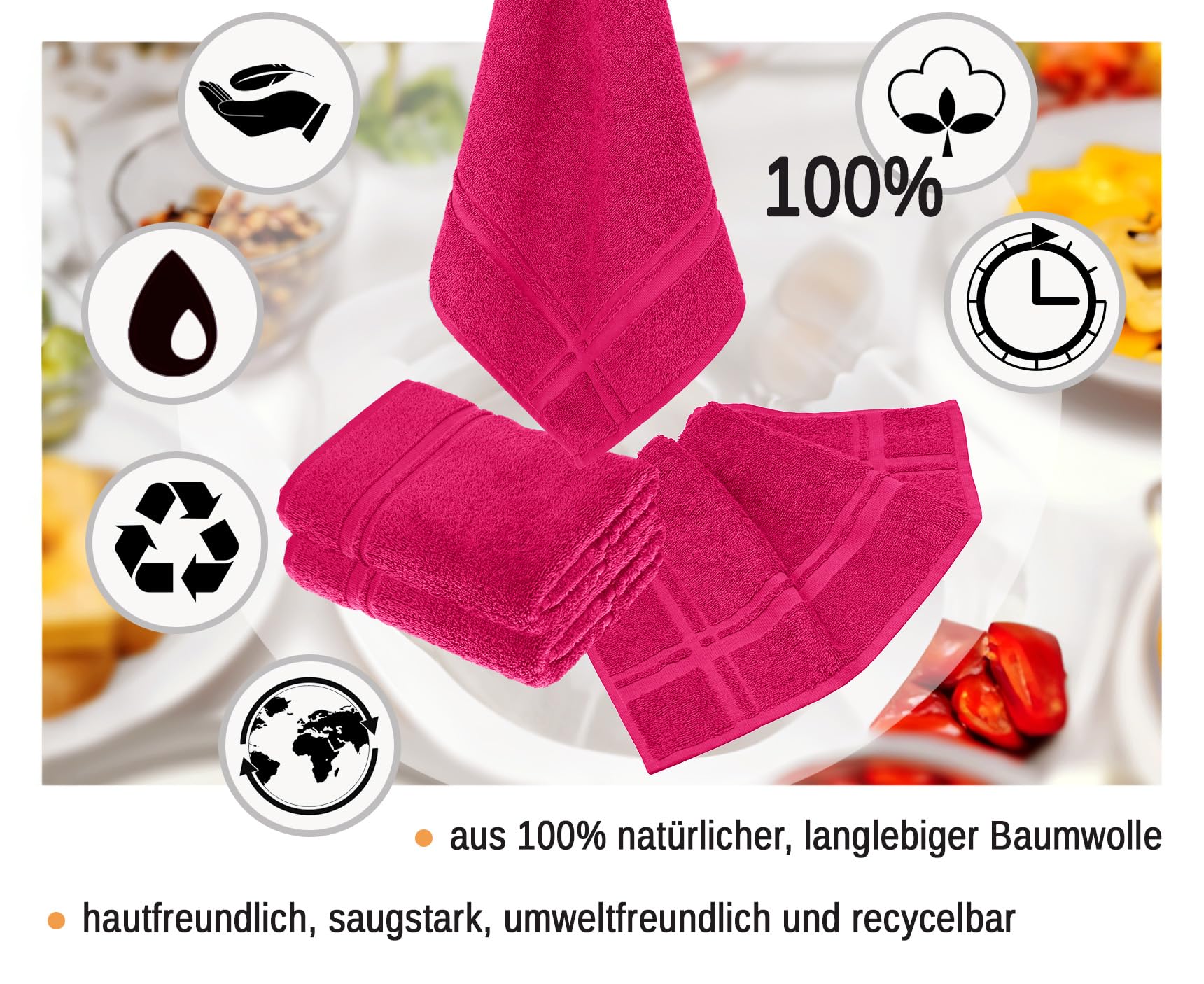 Lashuma Hand Towel Set Red Rhubarb 50 x 50 cm Absorbent London Cotton Towels - Image 2