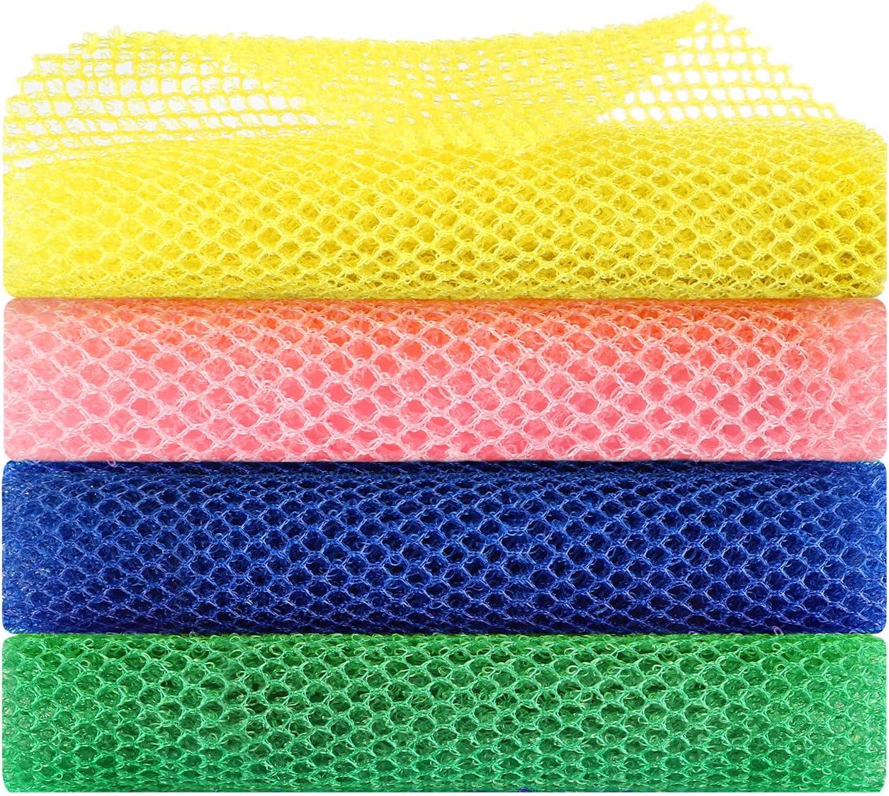 4 Pcs African Net Sponge, African Exfoliating Net Bath Sponge Body Scrubber Net Washcloth Back Scrubber Skin Smoother for Daily Use (25.6x7.9 inches)