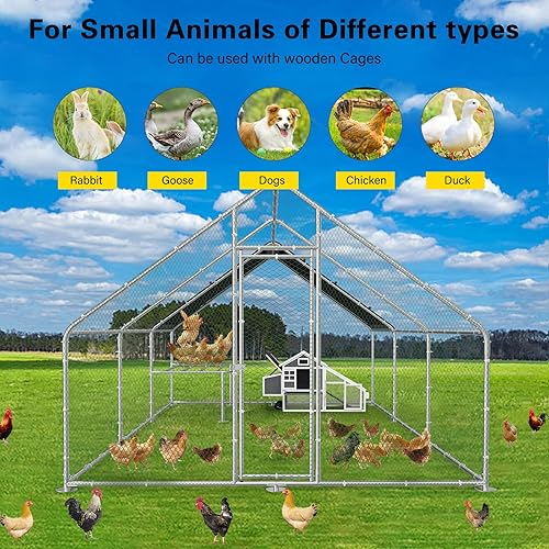 Miniatura 6 de Unovivy Gallinero de metal grande con mesa de descanso, jaula para aves de corral, conejos con cubierta impermeable y bloqueo seguro para