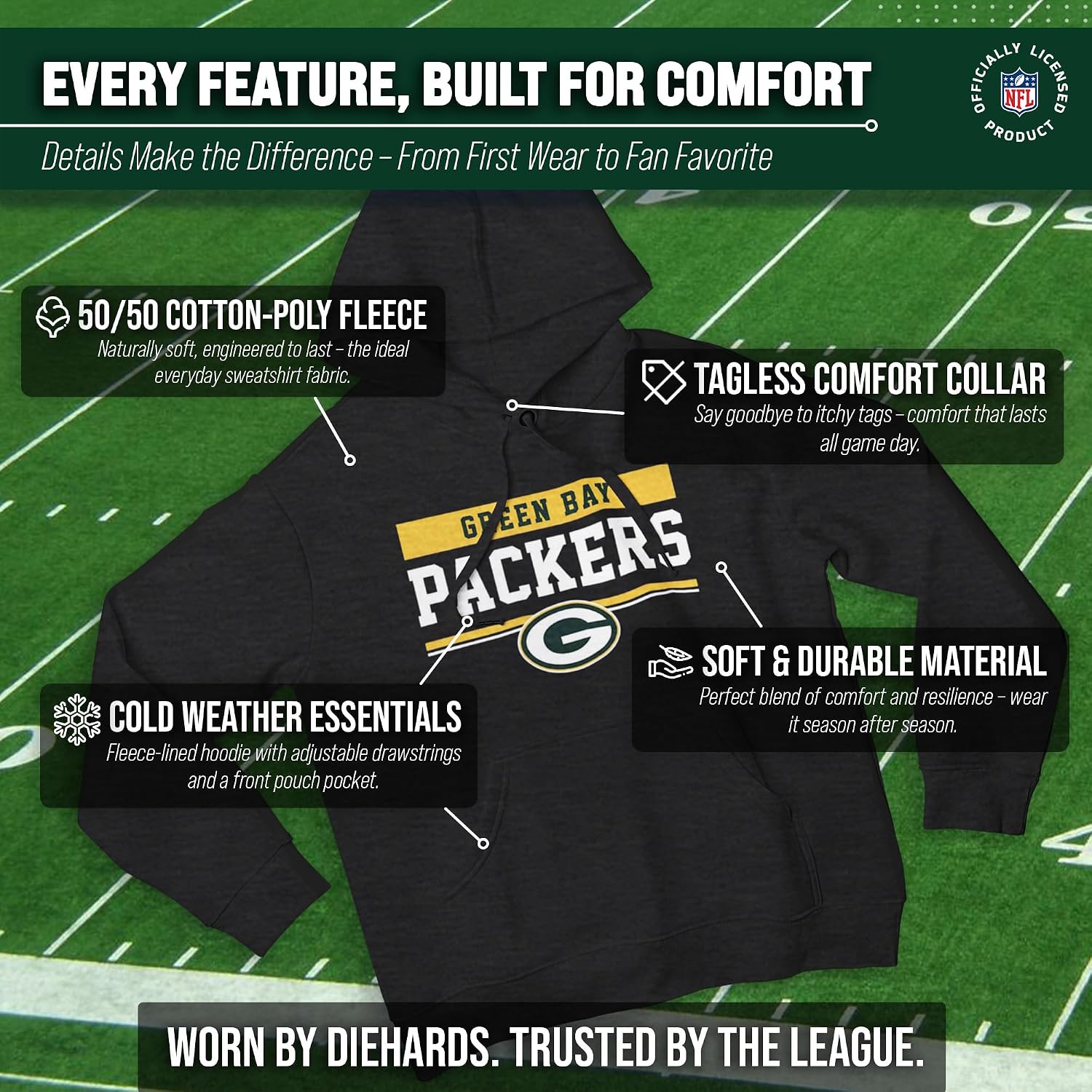 Team Fan Apparel NFL Charcoal Gameday Fleece Hoodie - Men and Women | Officially licensed NFL charcoal fleece hoodie - 9 oz cotton-polyester blend, unisex gameday pullover for all 32 teams