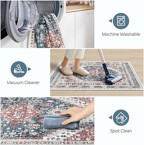 Miniatura 6 de Madane Alfombra de pasillo de cocina, 2 x 7 pies, con parte trasera de goma, antideslizante, vintage, lavable, ultrafina, para pasillos, dormitorio,