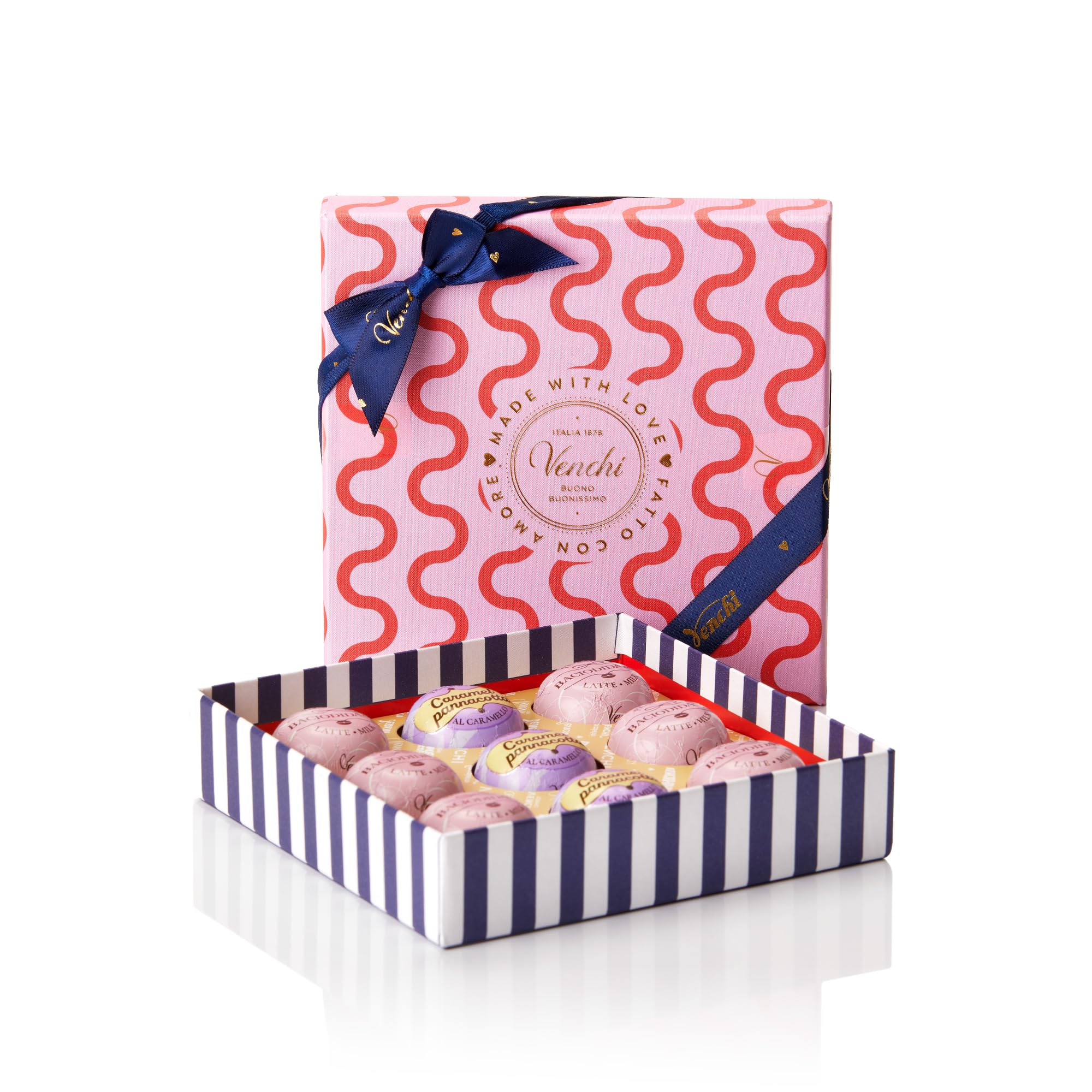 Venchi - Giftbox with 9 Milk Chocolate BacioDiDama and Caramel Pannacotta Pralines, 5.5 Oz, Gluten-Free, No Artificial Colours and Preservatives, Mother's Day Gift Idea