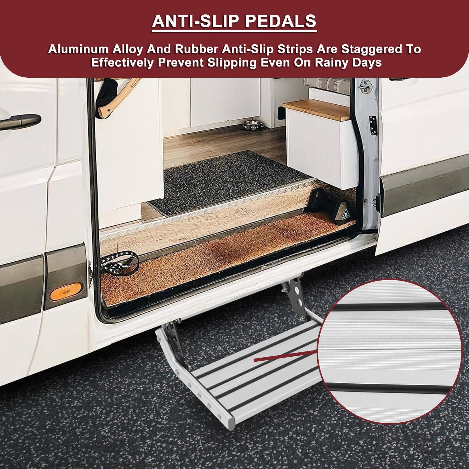 Scalino Inferiore Ingresso Porta Camper, Sgabello Camper, Scalini Pieghevoli In Lega Alluminio Camper, Capacità Carico 440 Lbs 200 Kg, Per Camper Autocaravan Caravan Single-layermanual(withlight)
