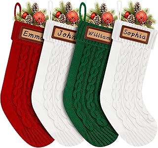 Personalized Christmas Stockings Knitted Set of 4: 18'' Large Knit Famil...