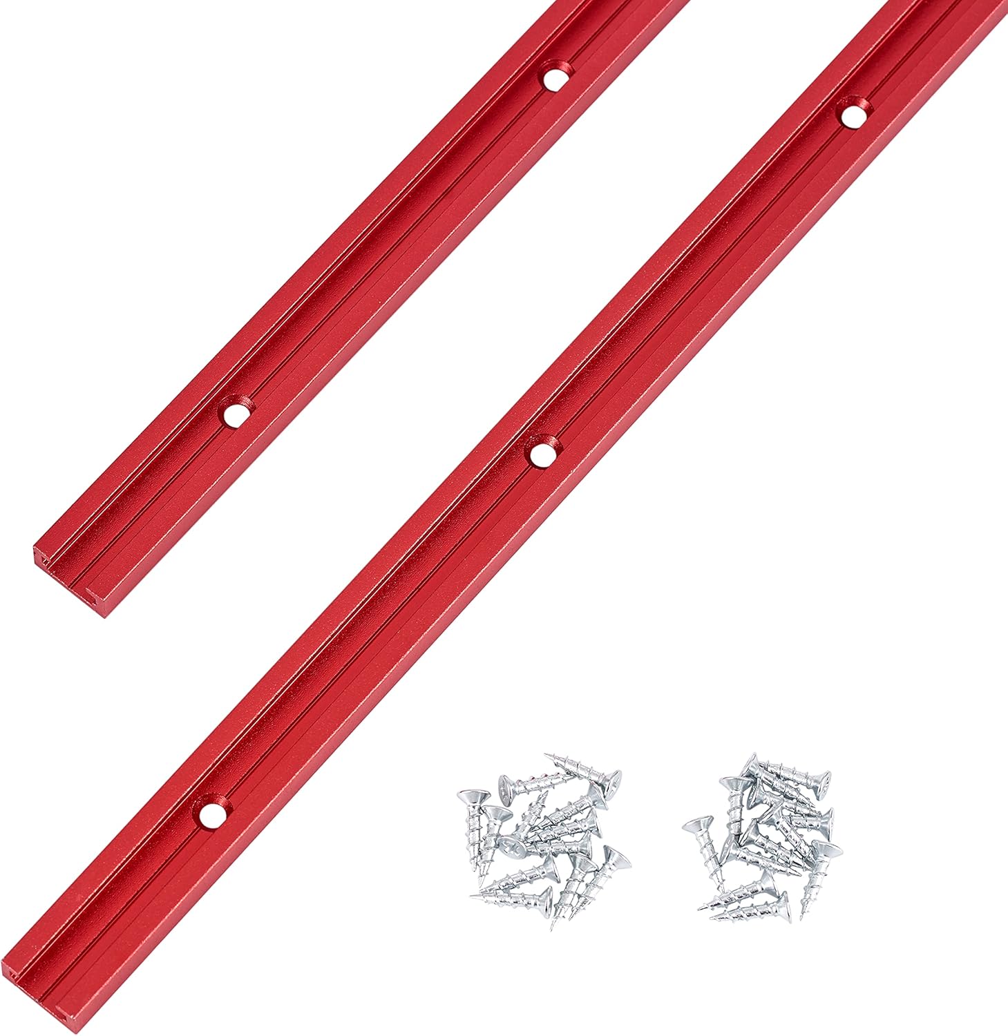 T Track 48" with Wood Screws-Double Cut Profile Universal T-Track with Predrilled Mounting Holes-Woodworking-Fine Sandblast Anodized-Red Color-2PK