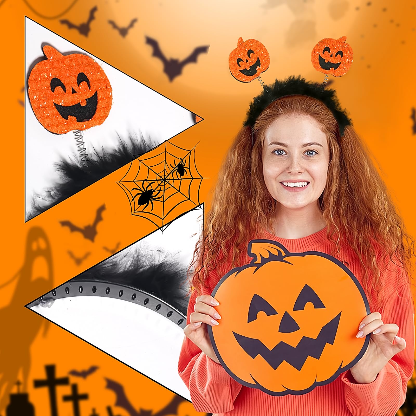Orange pumpkin embellished Halloween headband Jack-O-Lantern Pumpkin Crown – Crowned By Ellie main image 4