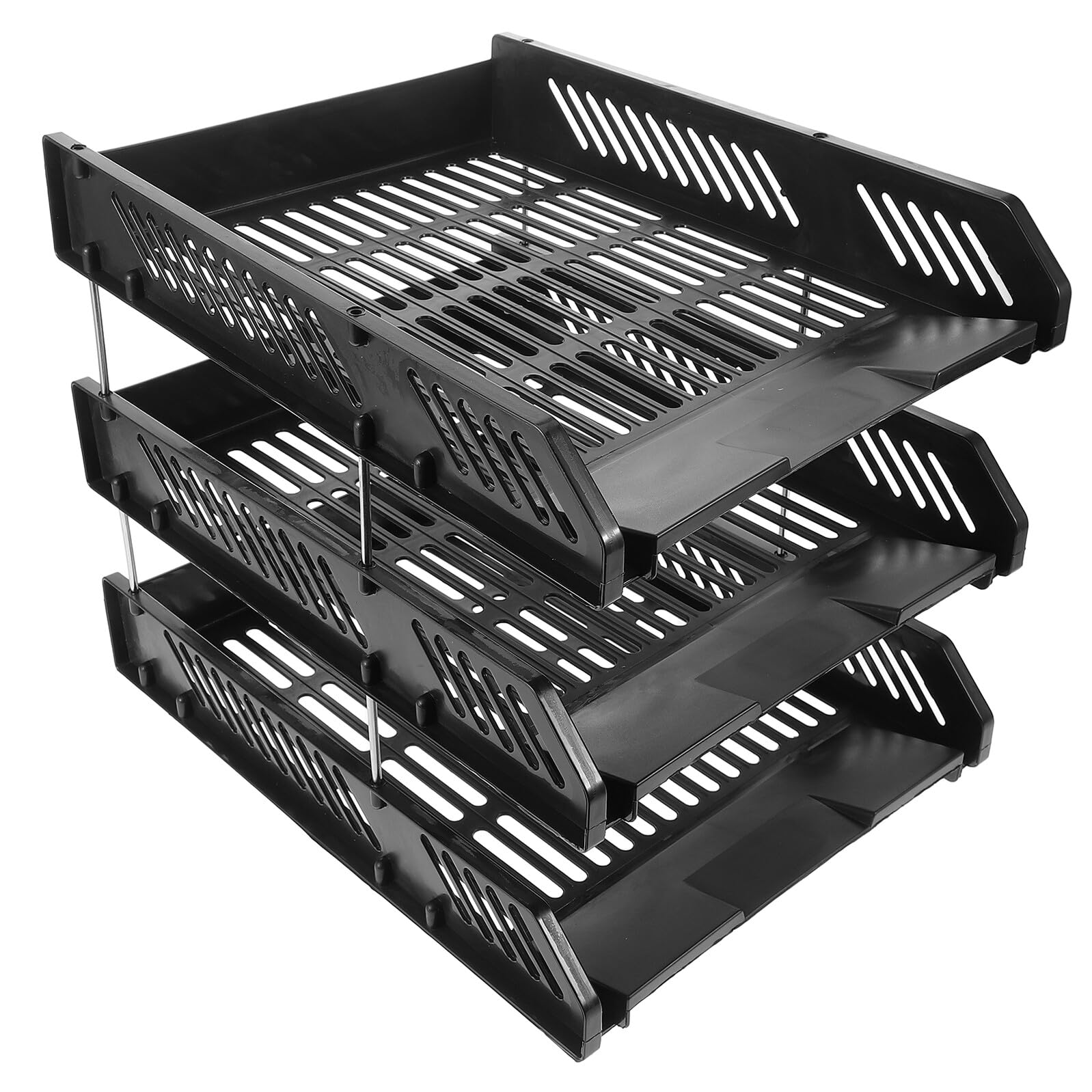 BESTonZON Organizer Documenti da Scrivania Nero a 3 Vassoi in Rete Metallica, Vassoio Portadocumenti Impilabile Robusto per Ufficio, Casa e Scuola, Accessori per Scrivania Funzionali
