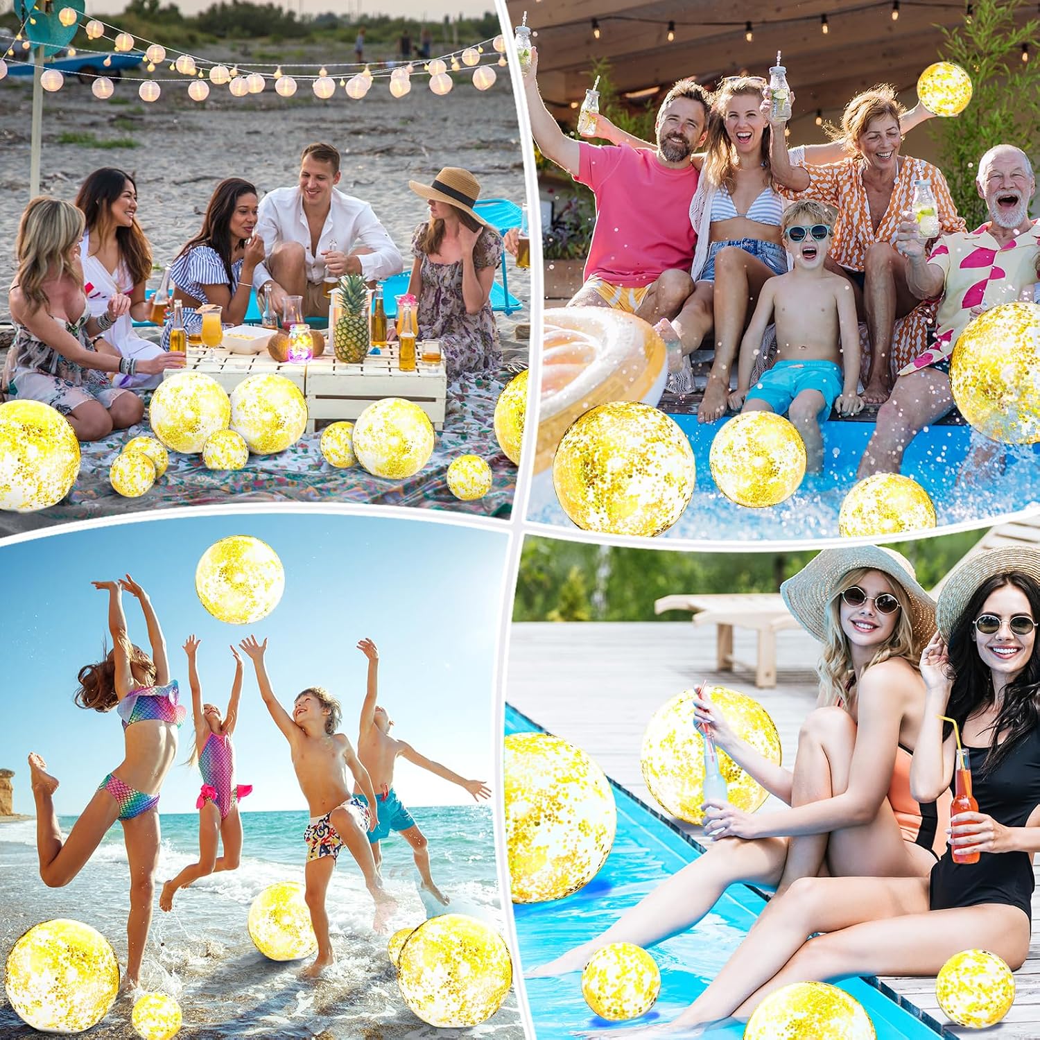 Sratte 20 Pcs Inflatable Beach Balls Multi Sizes,Clear, Gold,Sequin image 2