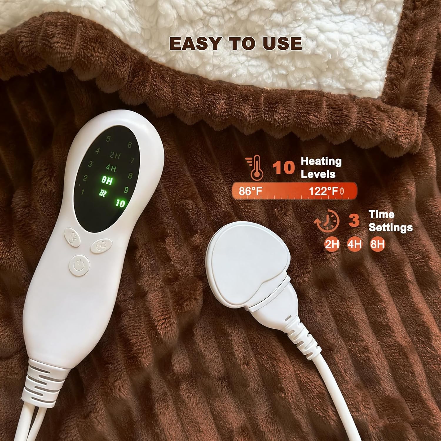 Heated Blanket Electric Throw - Soft Ribbed Flannel Sherpa Electric Blanket, Heating with 4 Time Settings, 6 Heat Settings, ETL Certification, Winter Gift (50x60 inches, Coffee)