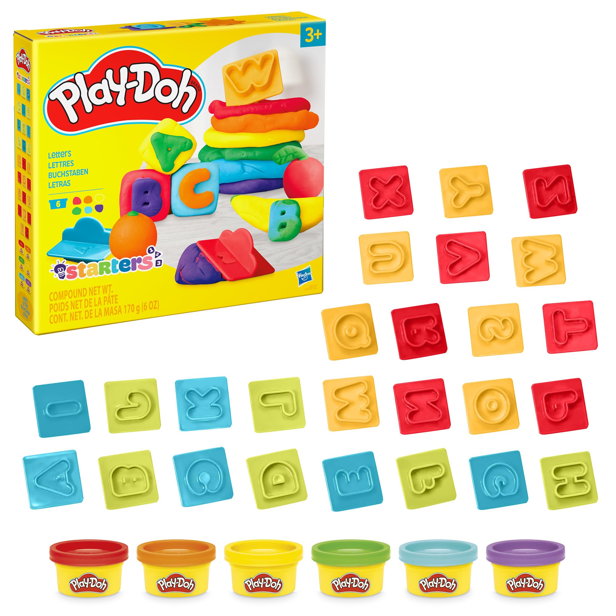 Play-Doh Fundamentals Letter Stamper Set con 6 colores no tóxicos