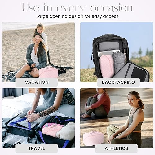 Miniatura 6 de Bolsa de viaje de maquillaje, bolsa de aseo de viaje para mujer, bolsa de maquillaje, organizador de maquillaje de piel sintética, estuche de