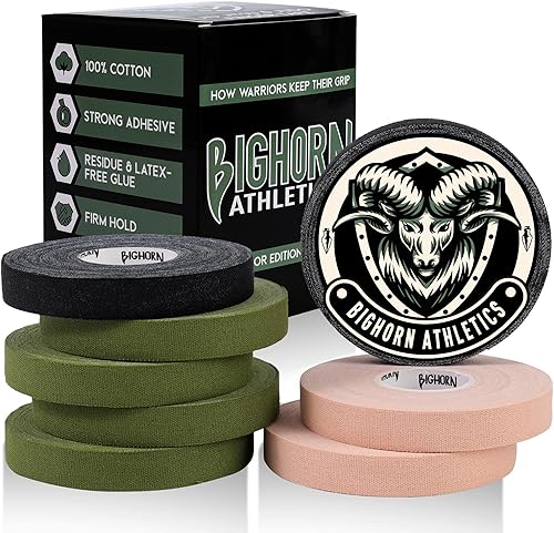 Miniatura 9 de Bighorn Athletics Cinta para dedos Jiu-Jitsu y Judo, edición guerrero, 0.5 pulgadas x 45 pies, 8 rollos (verde militar, negro, desnudo), cinta