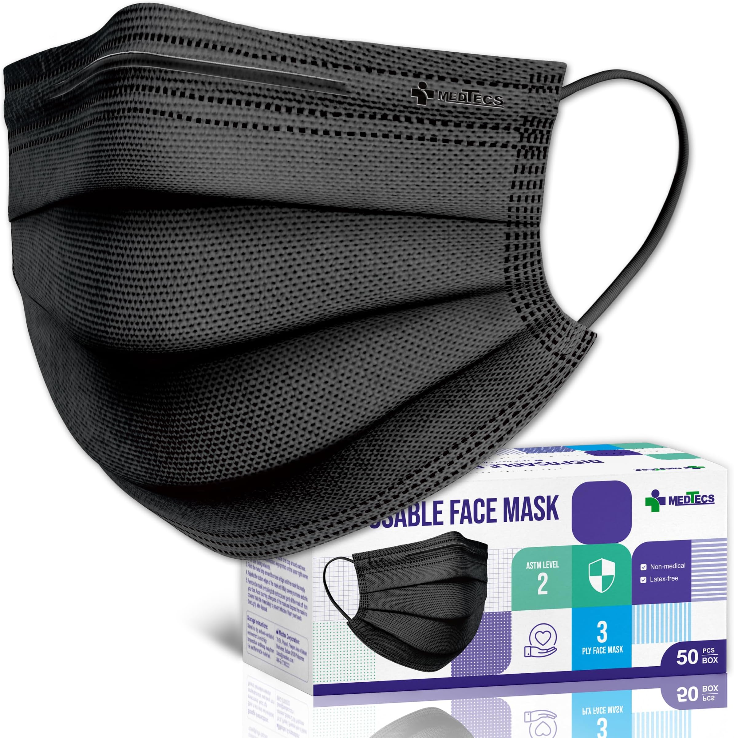 Medtecs Face Mask Disposable – Available in 50 & 2,000 pcs – ASTM Level 1, 3-Ply Breathable, Soft Fit – Adult Size – Ideal for Commuting & Daily Wear