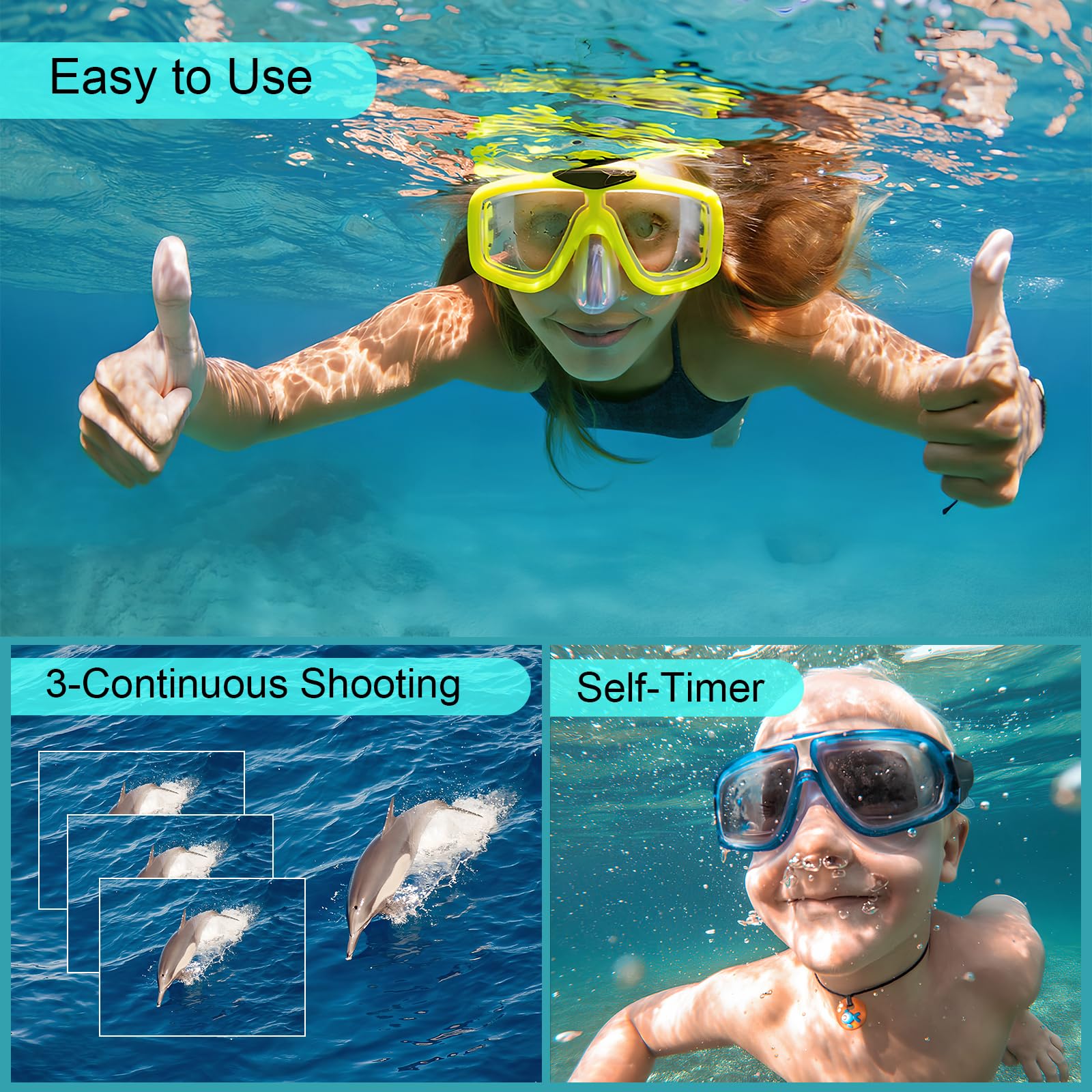 YISENCE Appareil Photo Etanche 56MP 4K Caméra sous-Marine Autofocus Zoom numérique 16x Double écran 2,8 Pouces Carte 32 Go