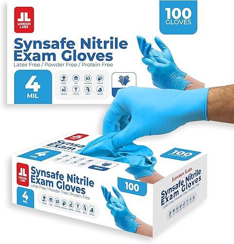 Miniatura 9 de Synsafe - Guantes de examen de nitrilo azul de 4 mil, desechables, sin látex y sin polvo, extra fuertes, guantes de goma