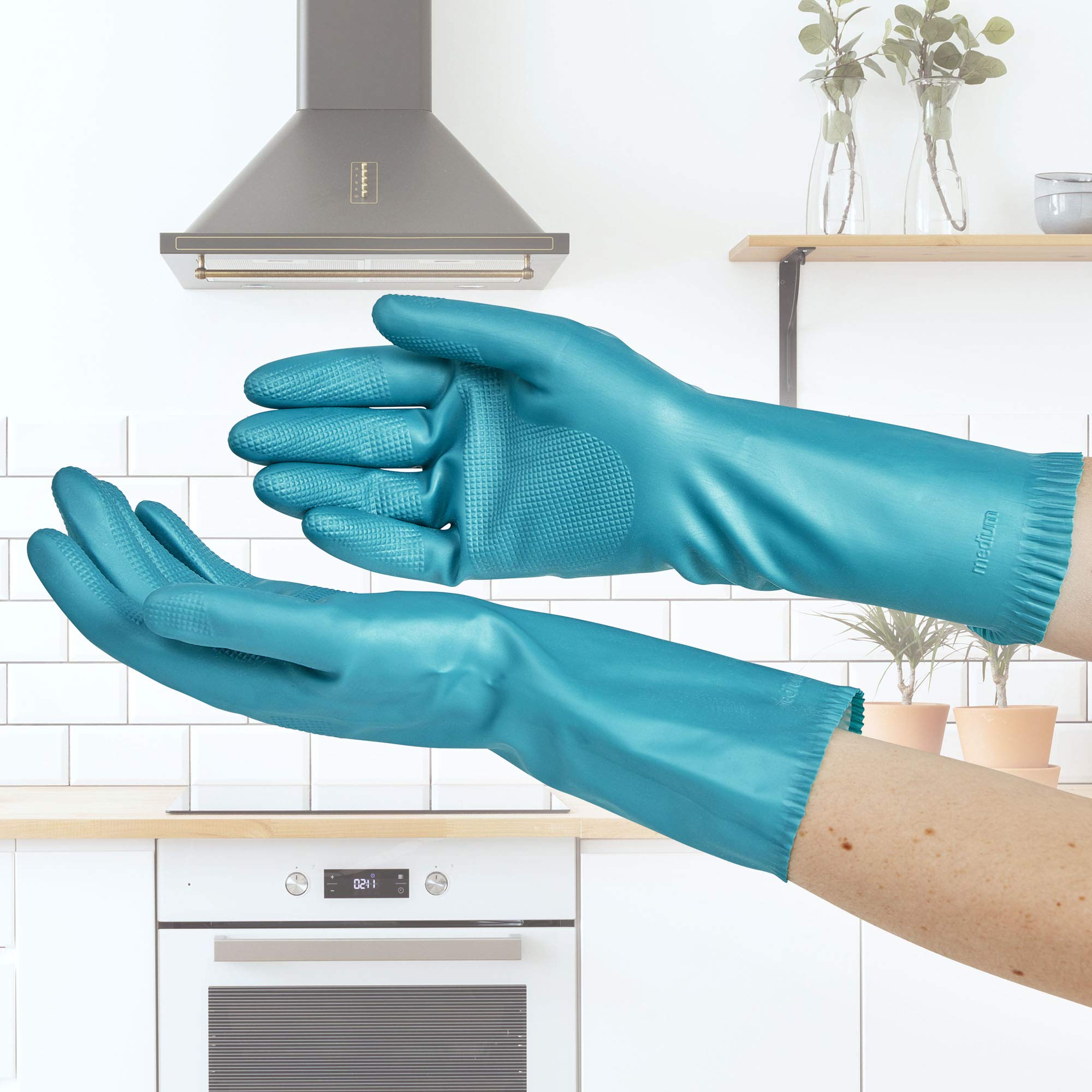 MAPA - Spécial Vaisselle - Gants de Ménage Antidérapants mix Latex et Nitrile - Intérieur Coton - Séchage express - 12 paires - Taille S/M