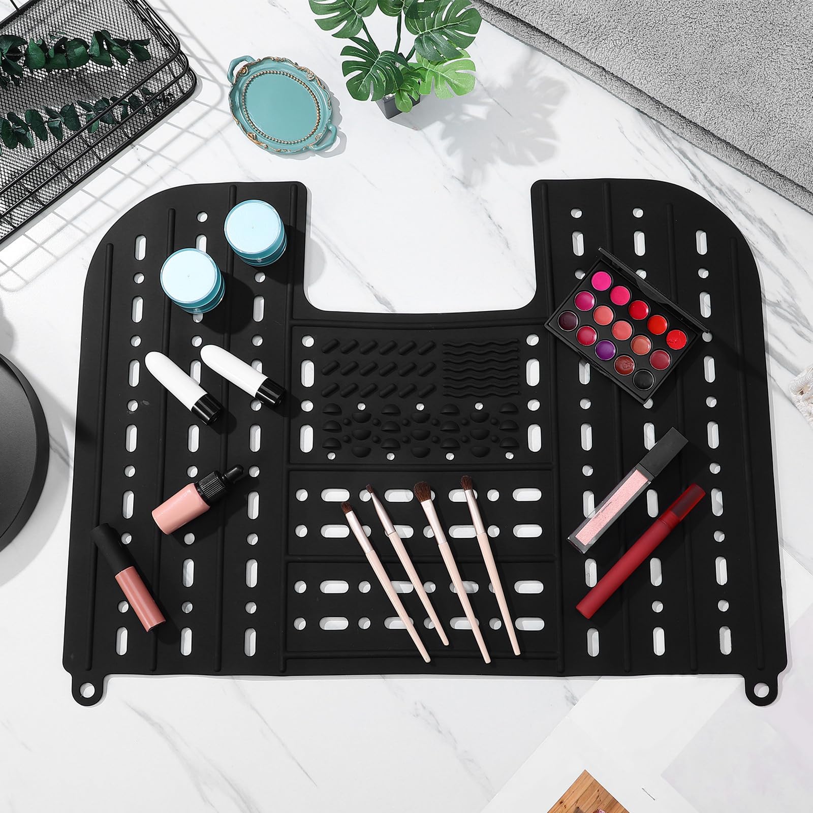 Cubierta Superior Plegable de Silicona Negro para Lavabo y Maquillaje con Almacenamiento práctico en baño