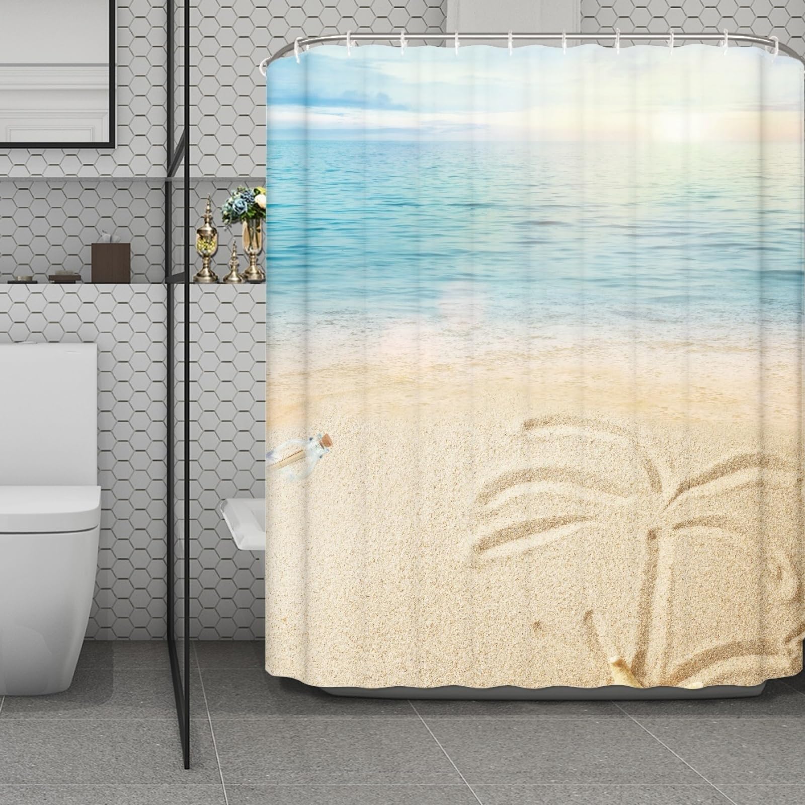 Rideau de douche imperméable et lavable en machine 180x220 tissu polyester