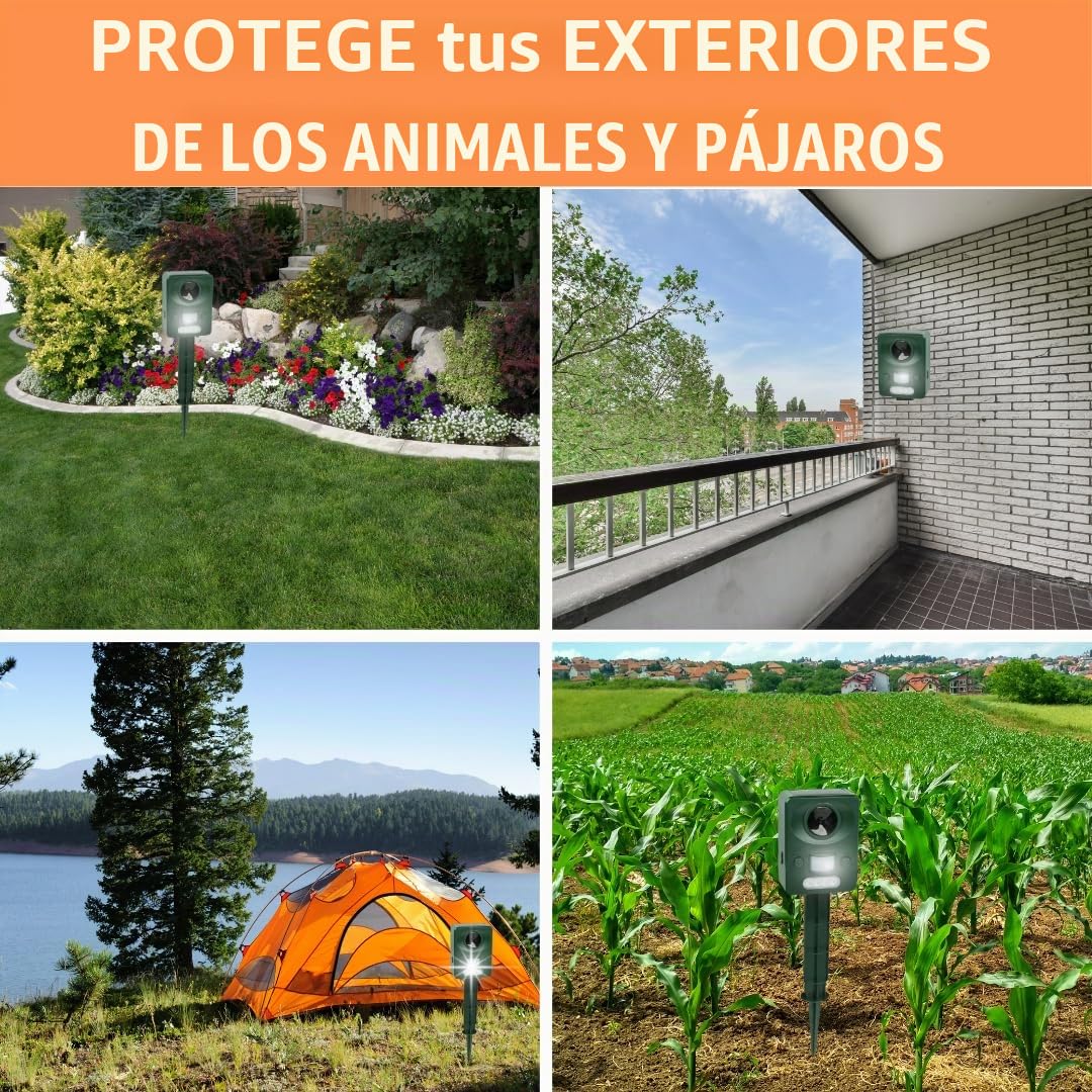 Repelente Gatos Solar y USB Exterior 5 Modas, espanta Palomas, ahuyentador Paloma pajaros Gato, pichos Anti Pajaro, espanta Golondrinas, ahuyenta Ratas, ahuyentador de jabalies