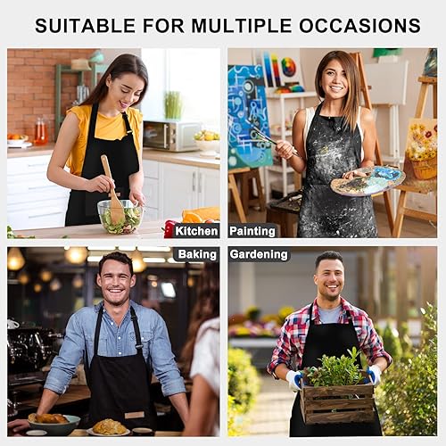 Miniatura 7 de Delantal ajustable, paquete de 2 delantales con 2 bolsillos, delantales de cocina para hombres y mujeres, para barbacoa al aire libre, hornear,