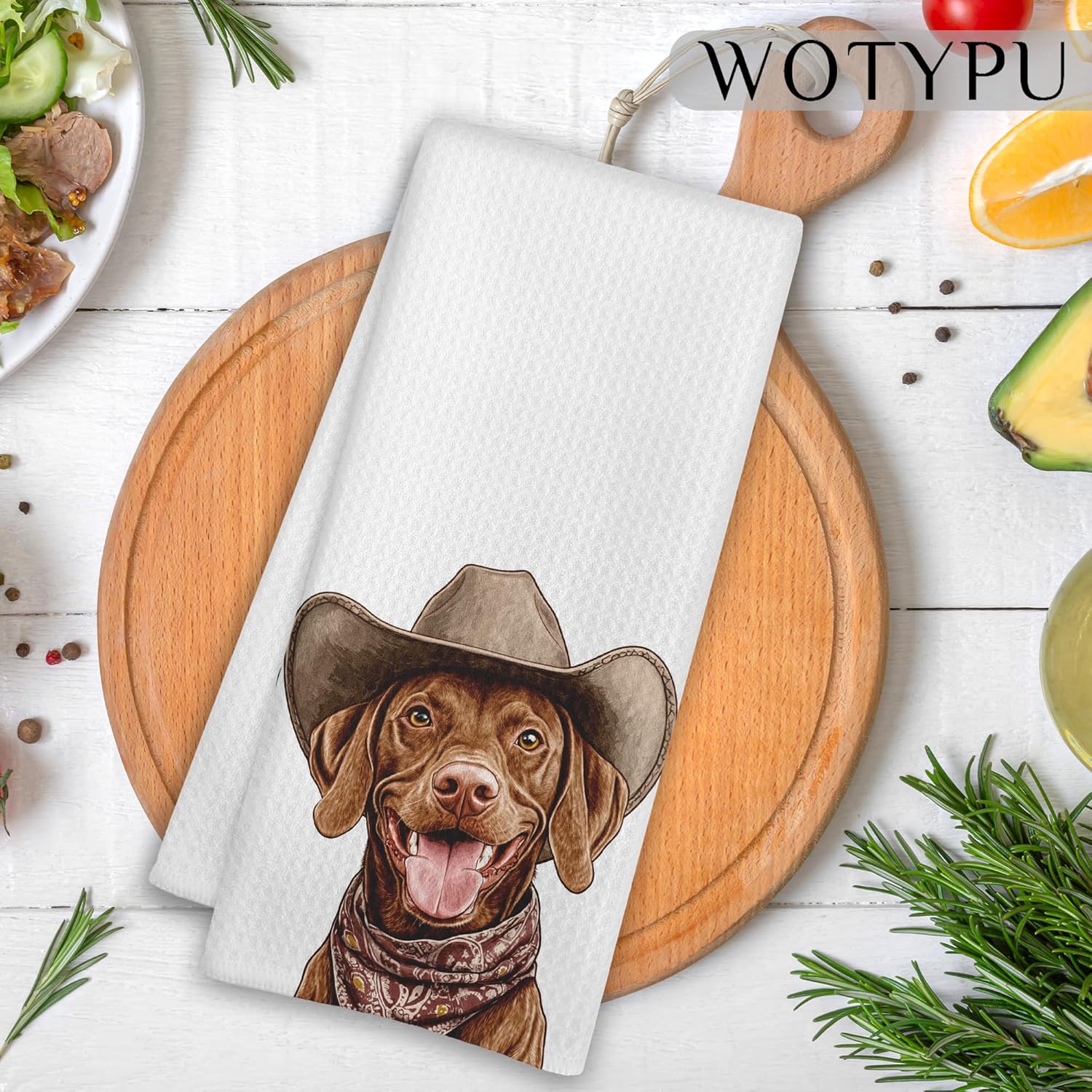 Cowboy Vizsla Kitchen Towels, Vizsla Gifts for Women Men Dish Tea Towel for Kitchen Decor, Funny Western Dog Hand Towels for Bathroom Decor, Dog Lover Mom Gifts, 16X24 Inch - Image 2