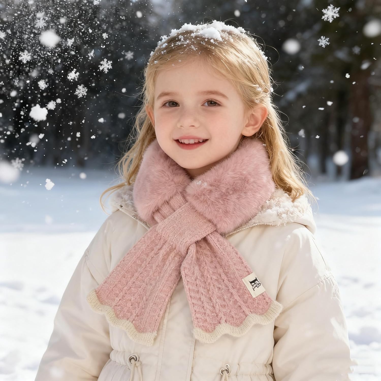 INOGIH Kids Girls Winter Fur-Collar-Scarf Cold-Weather Warm-Neck-Shrug for 5-10 Years Old - Image 2