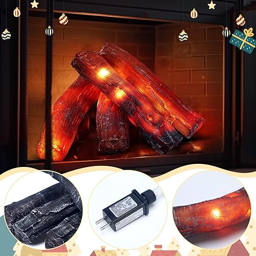 Miniatura 3 de Tuanse 4 piezas de 8.7 pulgadas sin llama de chimenea de leña falsa llama de fuego decoración de camping chimenea sin llama, luz LED, registro de