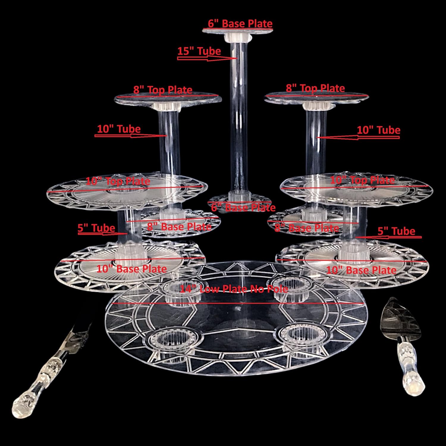 6 Tier Acrylic Wedding Cake Stand Set - Heavy Duty Round Cake and Cupcake Stand Combo for Home Decor, Wedding, Party, Birthday - Crystal Clear Cake Stand, Dessert Display Stands