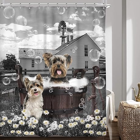 Riyidecor Farmhouse Dog Shower Curtain: Country Charm in Your Bathroom