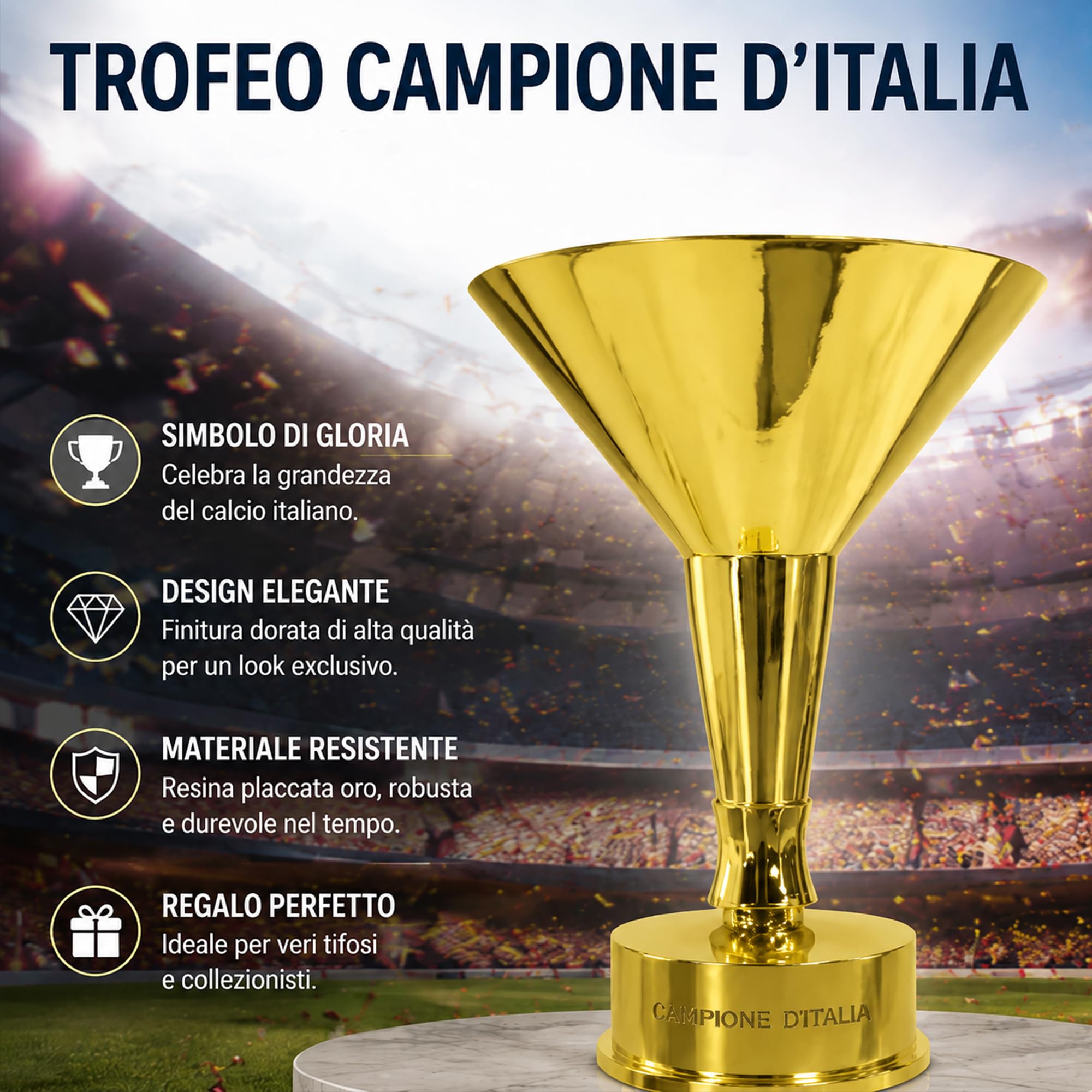 Replica Trofei Campione Serie A,Trofeo Calcio Italiano, Decorazione per Casa, Ufficio e Club di Tifosi, Ornamento da Esposizione, Souvenir e Regalo per Appassionati di Calcio,16cm