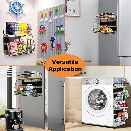 Vista 7 de Estante magnético para refrigerador con tapa de madera, contenedores de almacenamiento de papas y cebollas, organizadores y almacenamiento