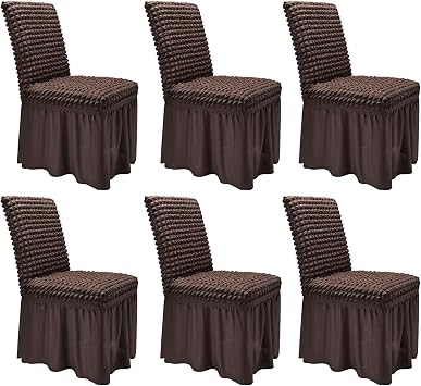 NICEEC High Stretch Chair Covers for Dining Chairs Covers Set of 6 Removable Dining Room Chair Covers with Skirt Spandex Parson Chair Slipcovers Protector for Kitchen Wedding Party BanquetBrown